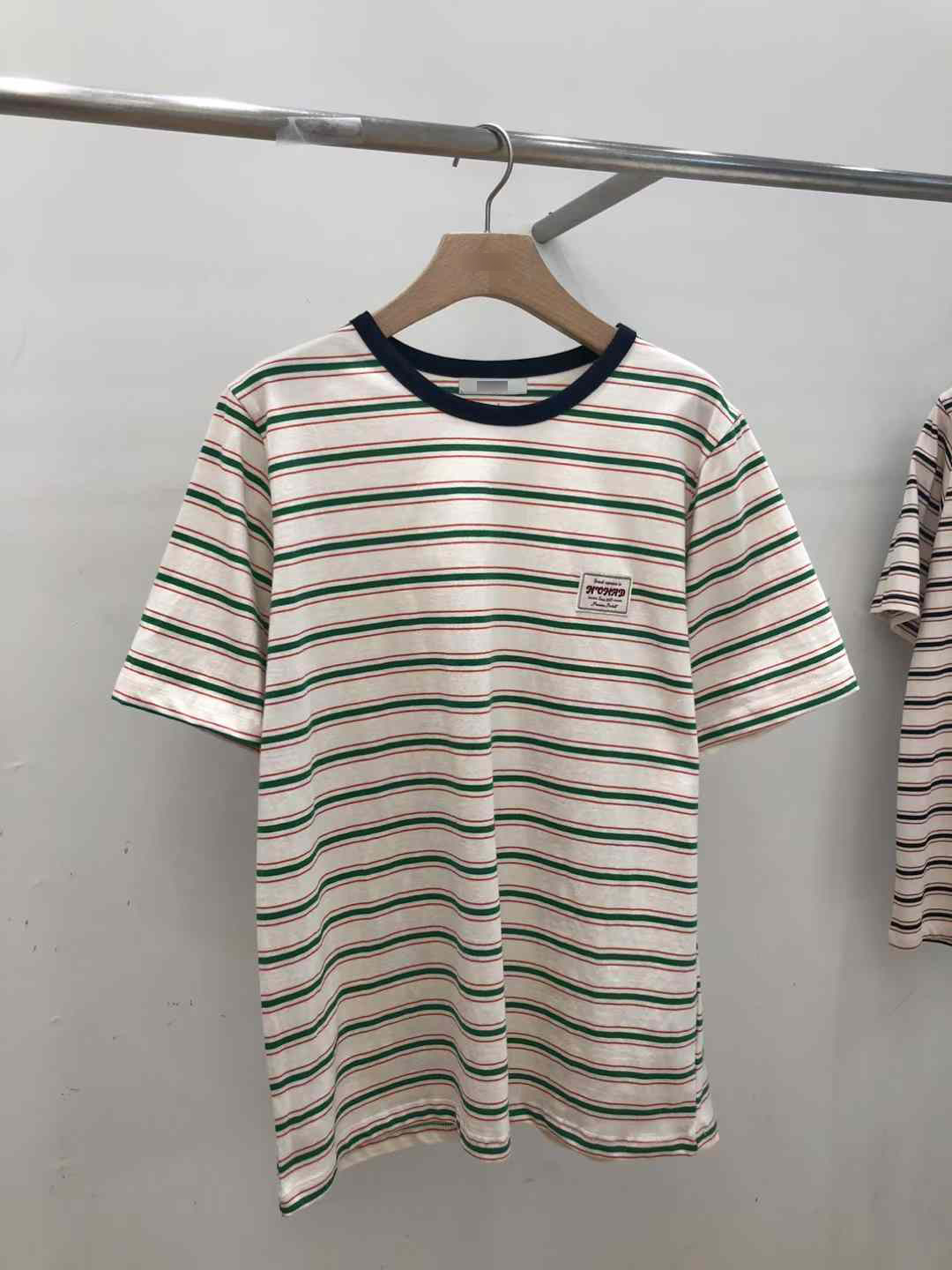 B04.復古小方標酵素洗條紋TEE