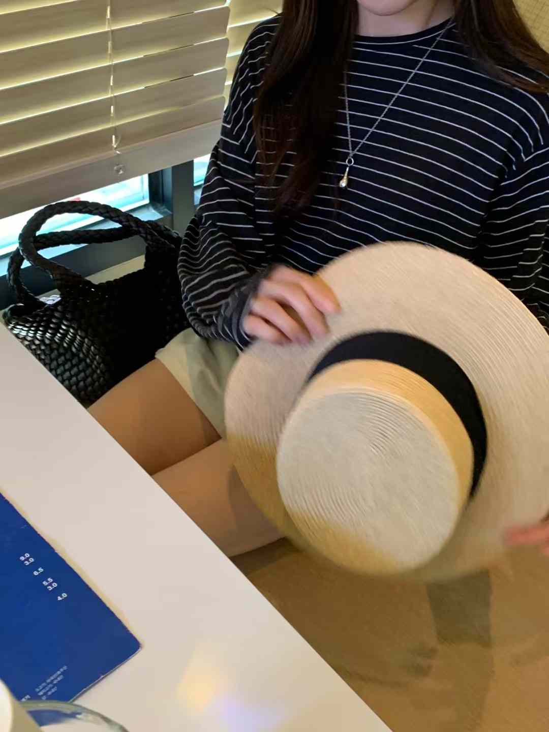 A67.清爽家短版條紋亞麻防曬上衣