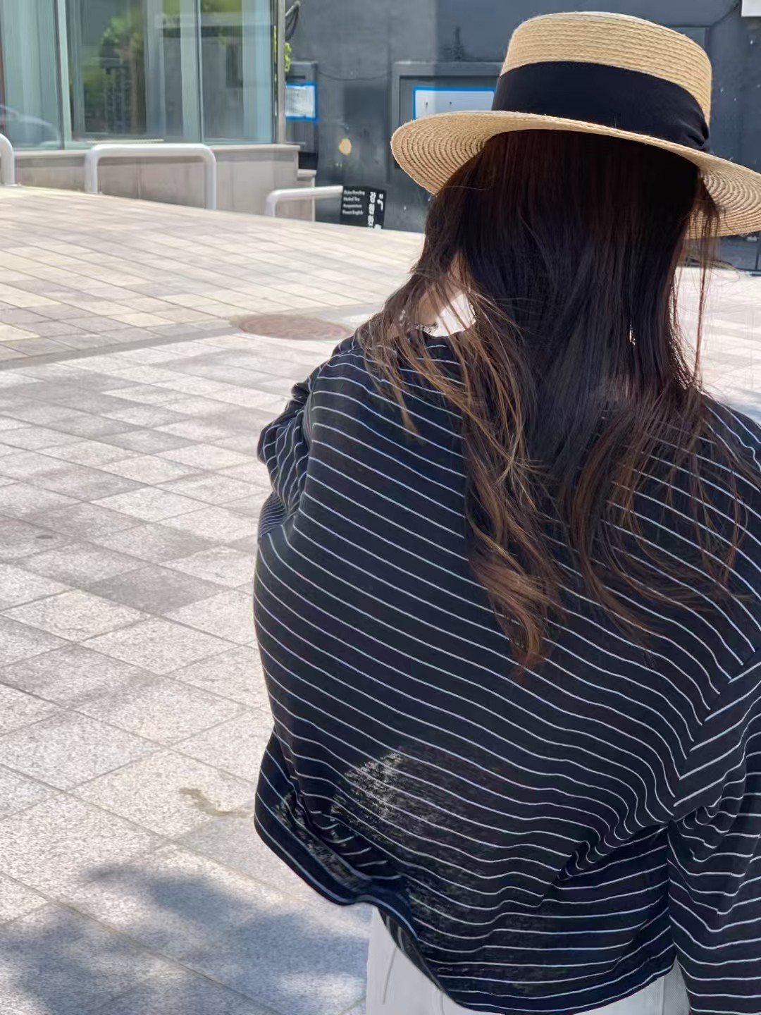 A67.清爽家短版條紋亞麻防曬上衣