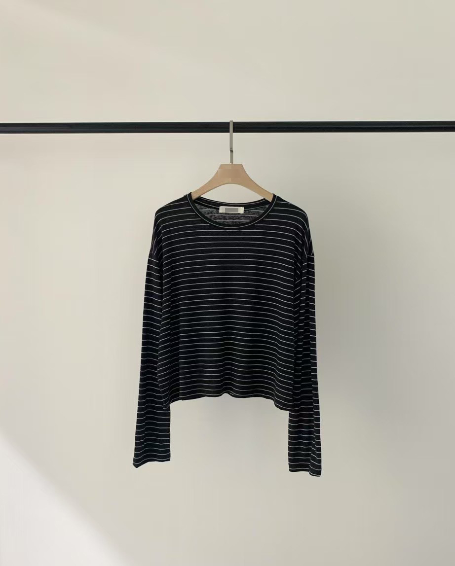 A67.清爽家短版條紋亞麻防曬上衣