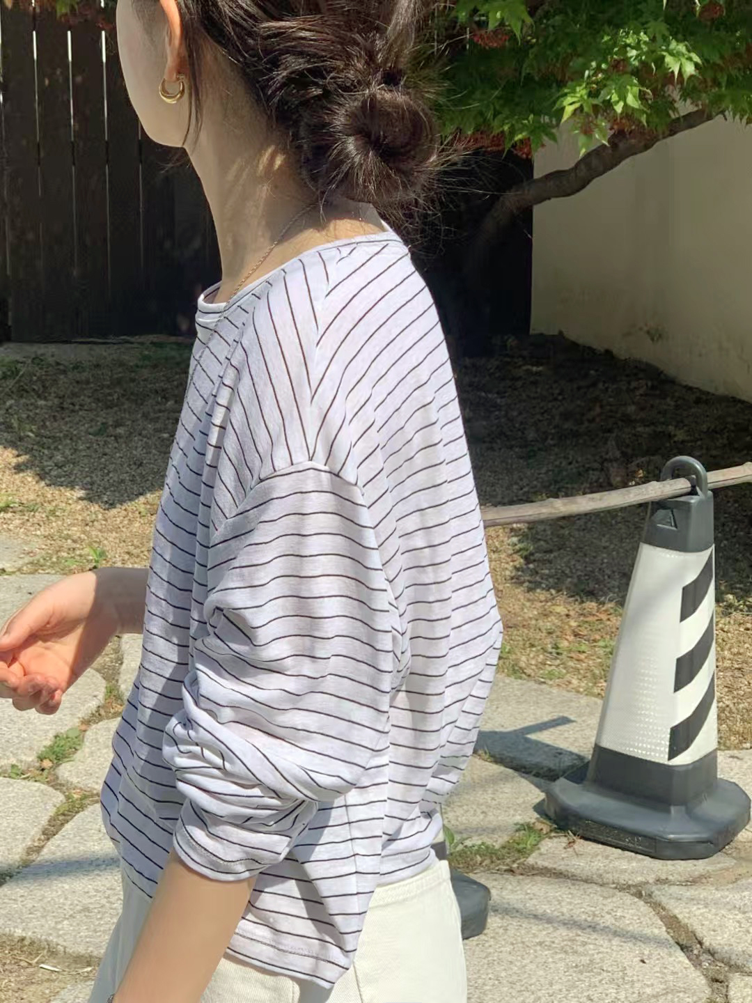 A67.清爽家短版條紋亞麻防曬上衣