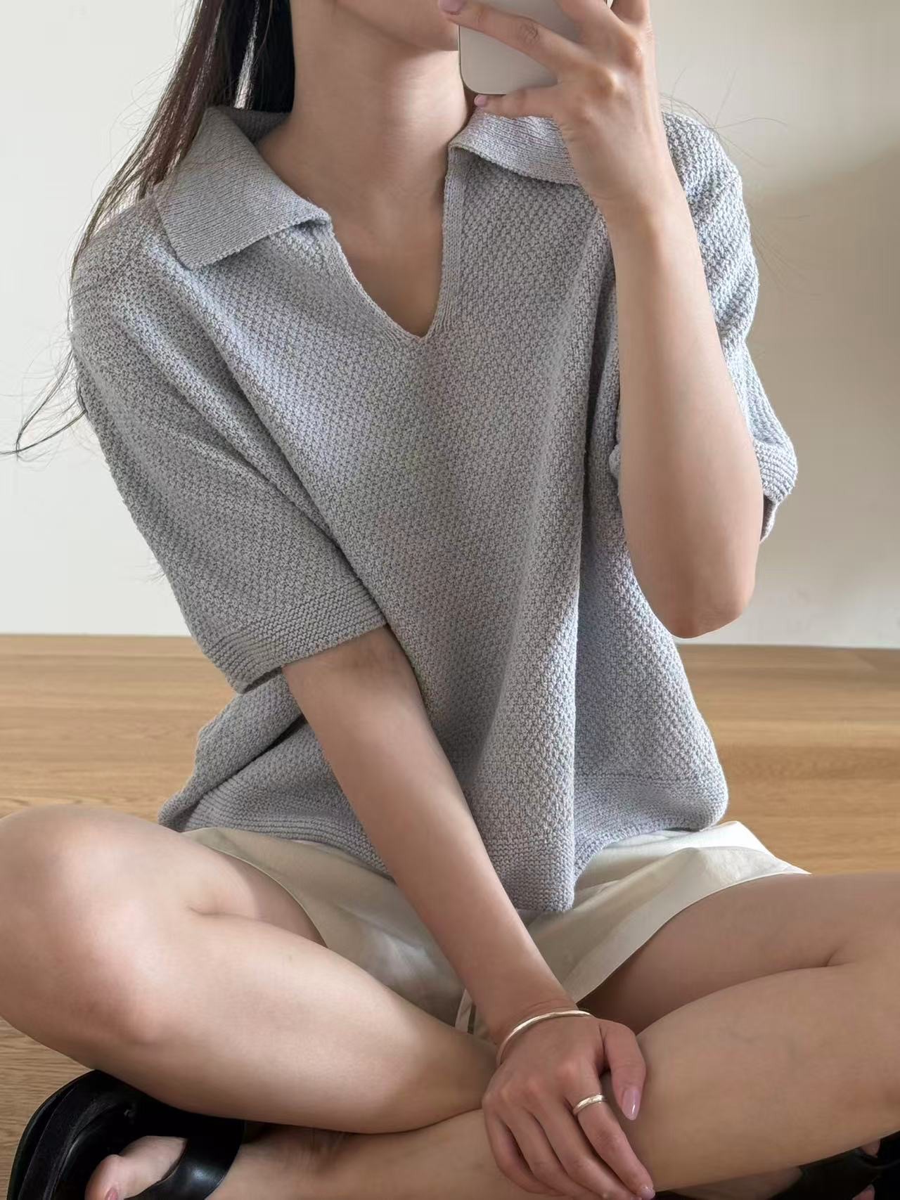 A20.瘦瘦歐膩翻領短袖針織衫