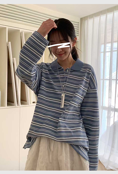 A83.清爽家女孩條紋POLO衫