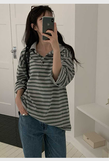 B04.小V家Polo領條紋TEE