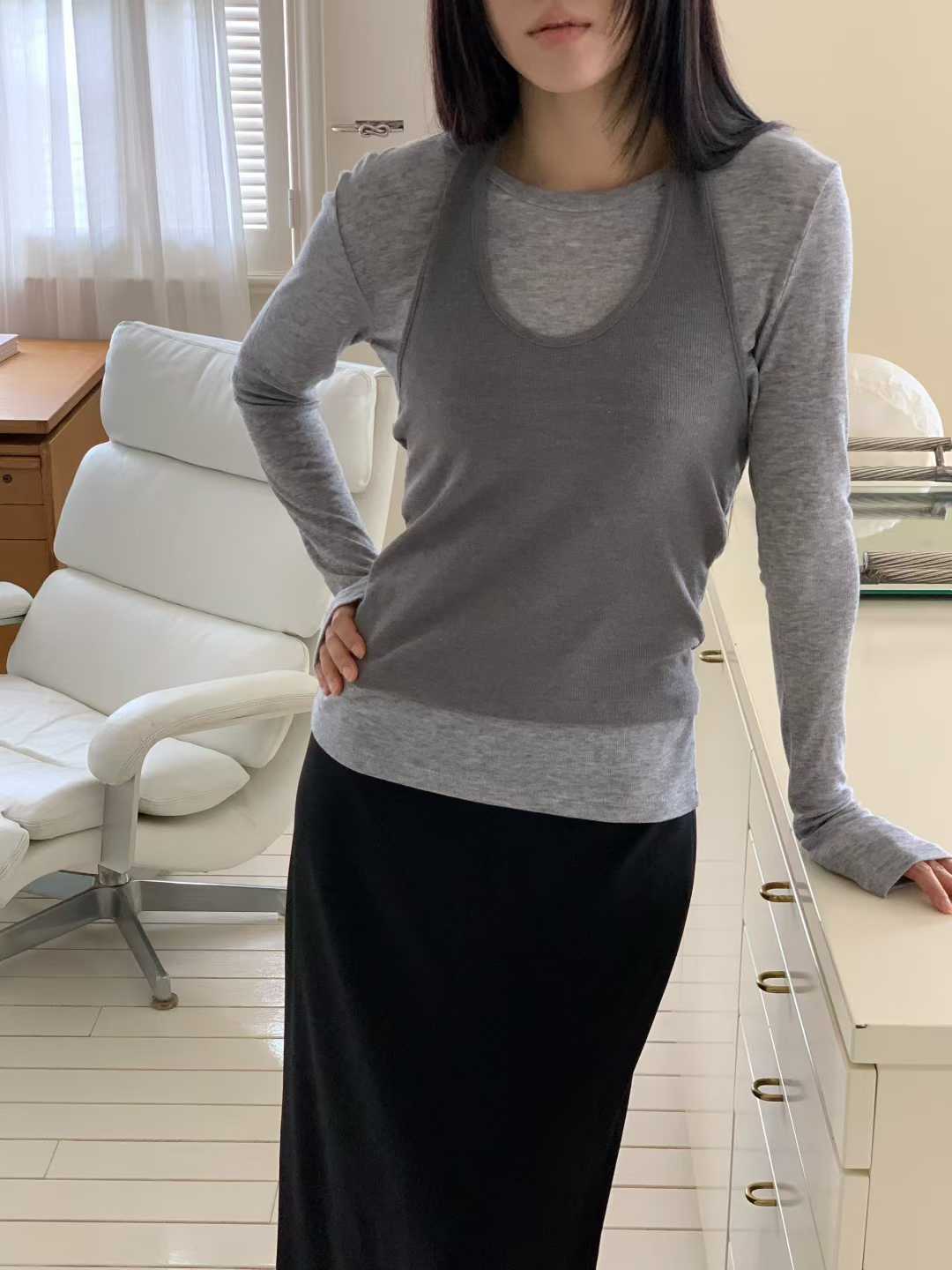 A76.纖瘦家舒適內搭圓領長袖TEE