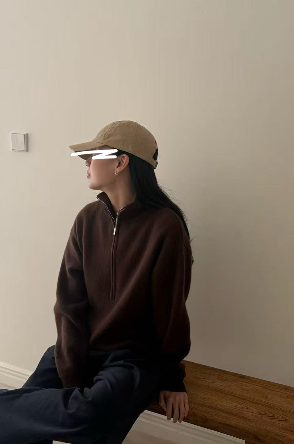 B52.瘦瘦歐膩立領剪接拉鍊毛衣