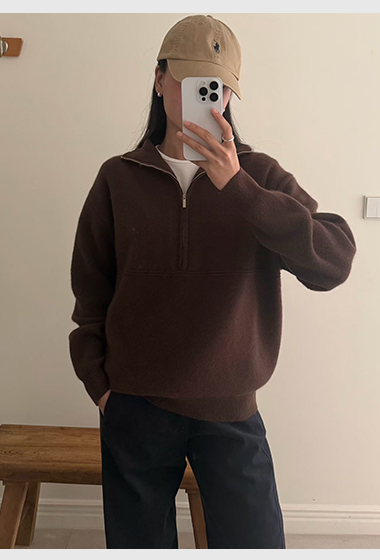 B52.瘦瘦歐膩立領剪接拉鍊毛衣