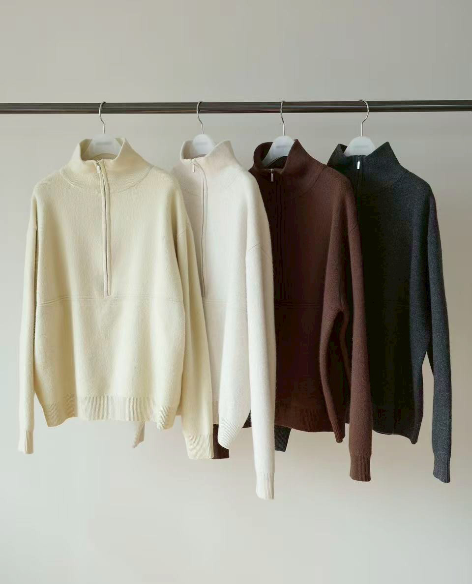 B52.瘦瘦歐膩立領剪接拉鍊毛衣