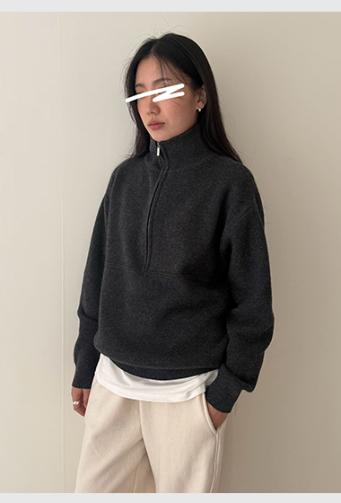 B52.瘦瘦歐膩立領剪接拉鍊毛衣