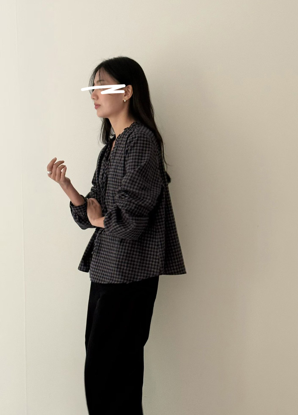 B50.瘦瘦歐膩荷葉小格紋襯衫