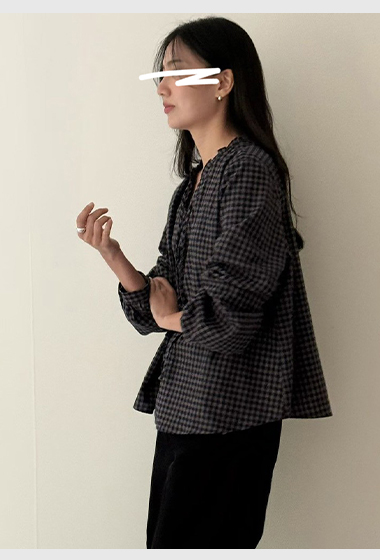 B50.瘦瘦歐膩荷葉小格紋襯衫