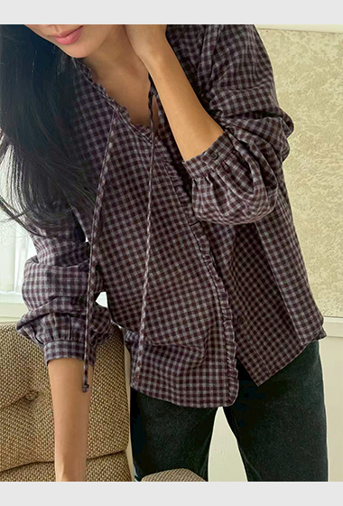 B50.瘦瘦歐膩荷葉小格紋襯衫