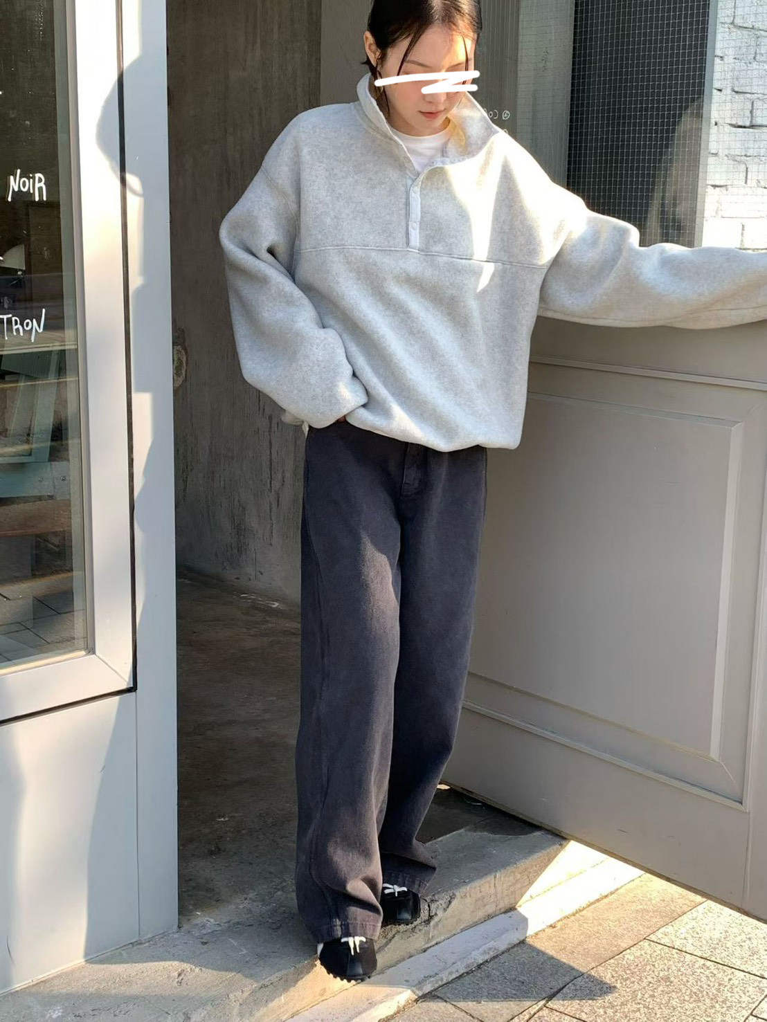 C17.纖瘦家絨面半拉鍊立領上衣