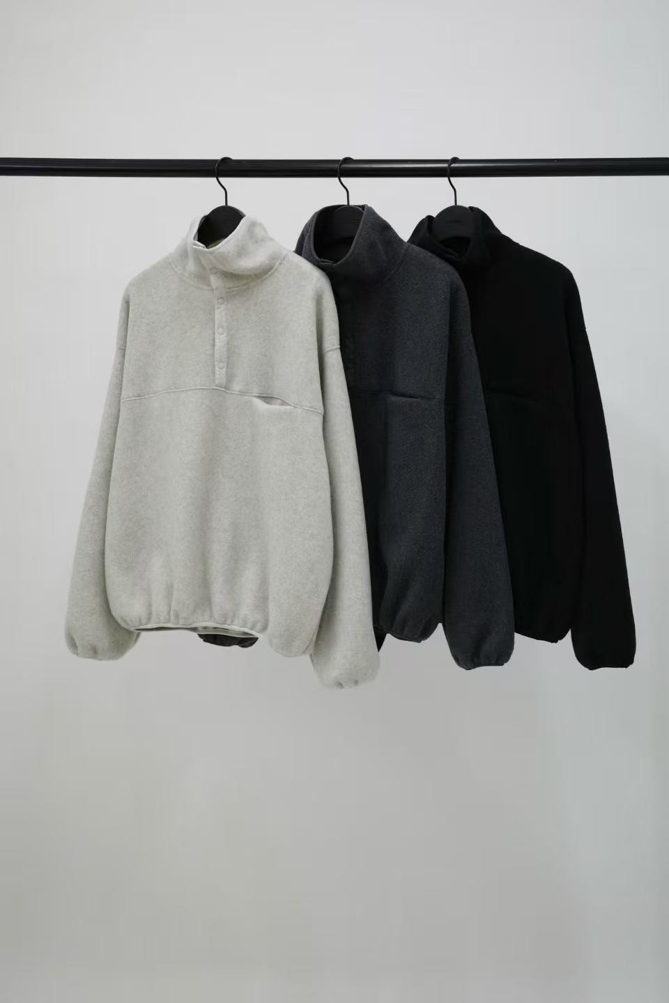 纖瘦家絨面半排釦立領上衣