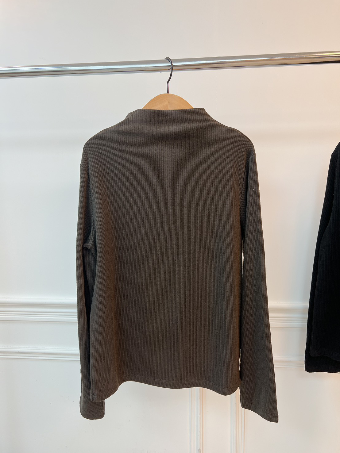 A113.冬日巧克力直坑條煙囪領上衣