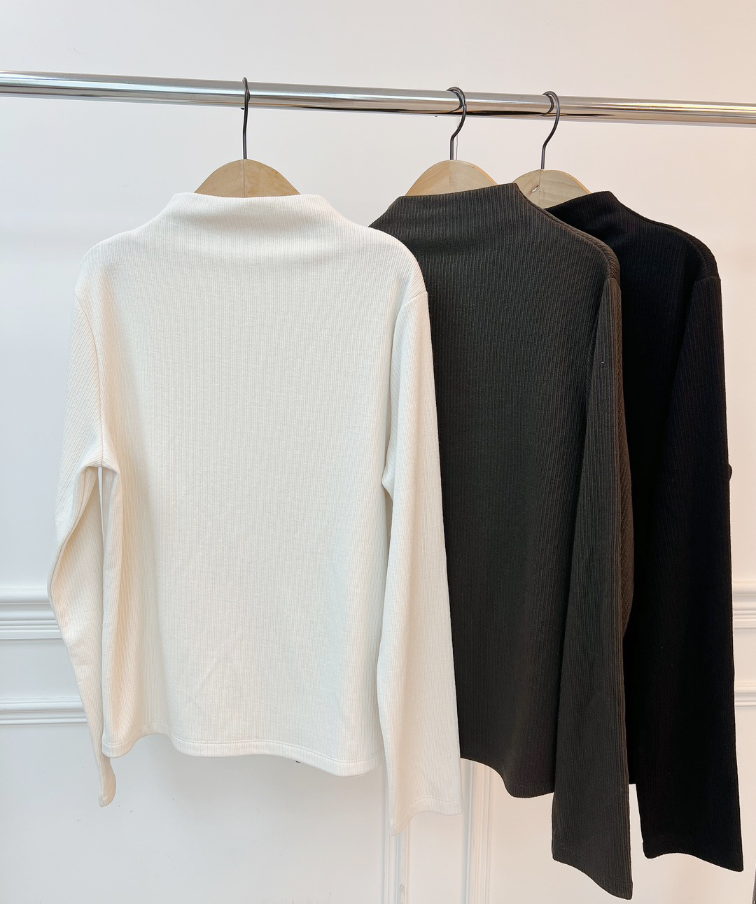 A113.冬日巧克力直坑條煙囪領上衣