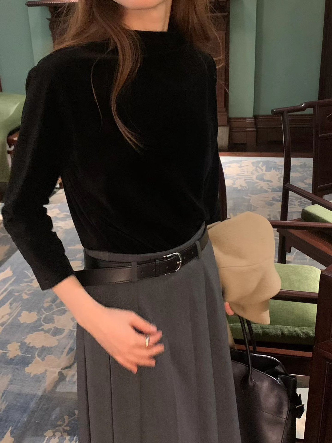 A50.顏值家微高領氣質天鵝絨上衣