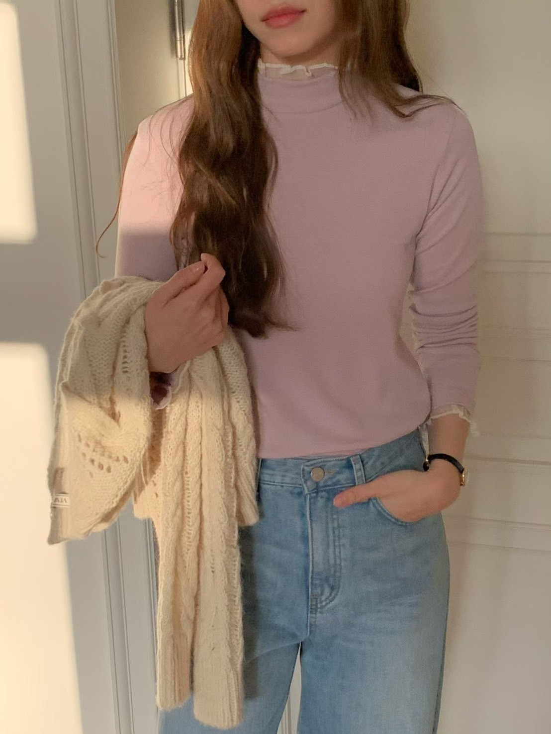 A71.粉彩浪漫波浪高領素色上衣