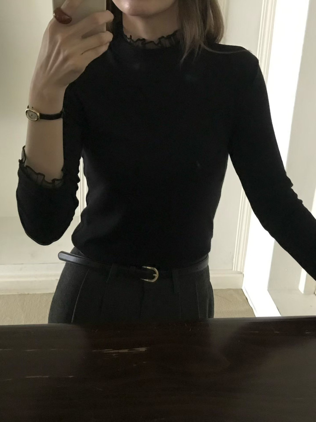 A71.粉彩浪漫波浪高領素色上衣