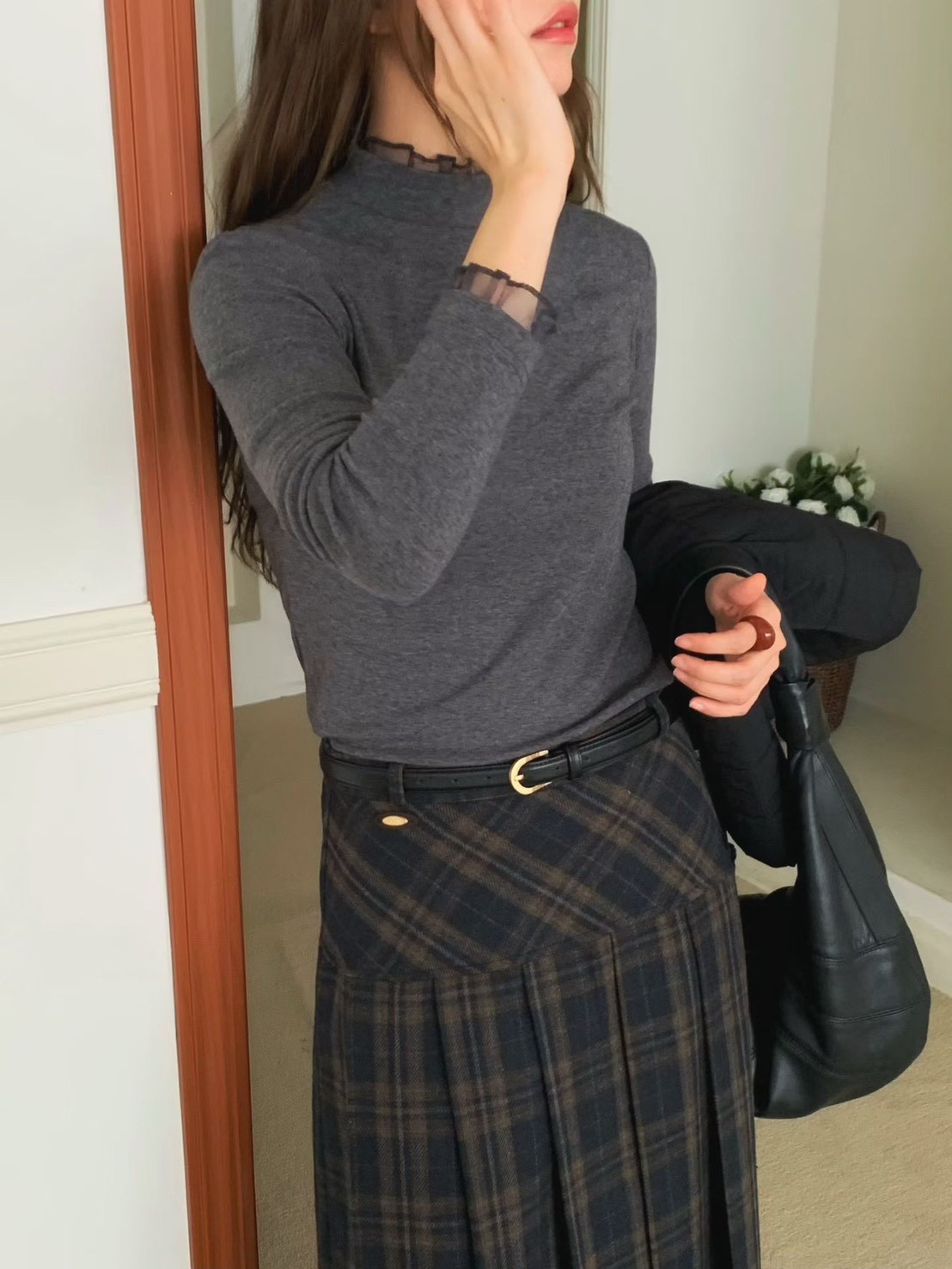 A71.粉彩浪漫波浪高領素色上衣