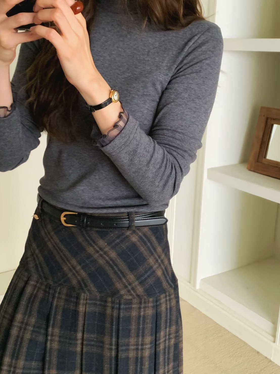 A71.粉彩浪漫波浪高領素色上衣