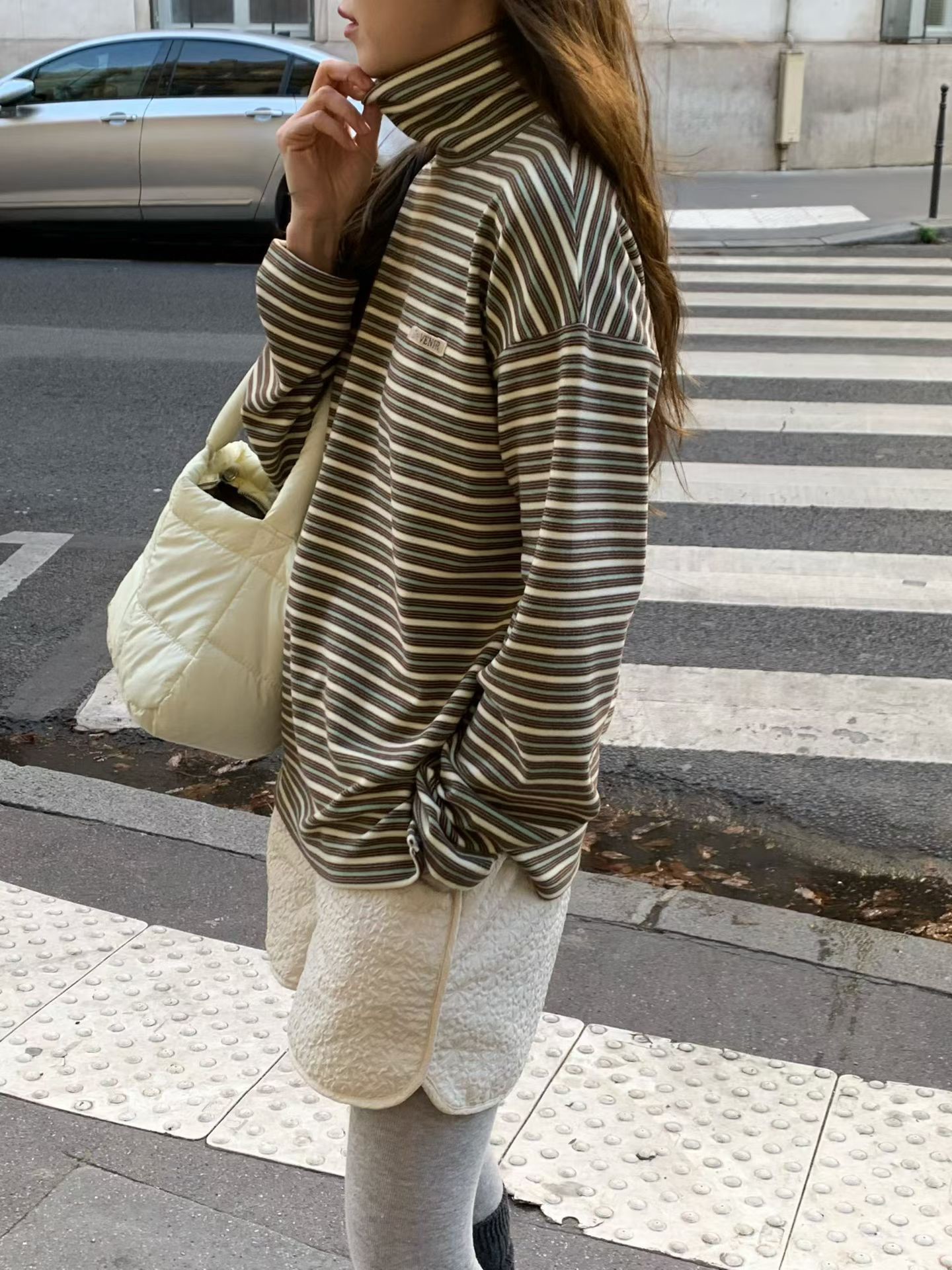 A73.復古彩色條紋高領磨毛上衣