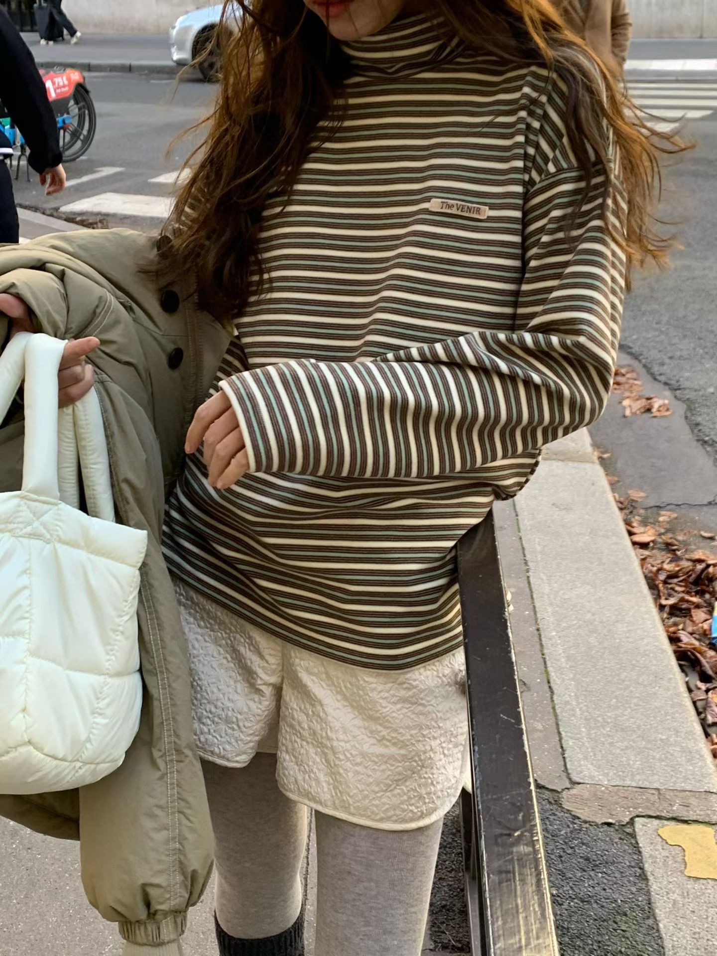 A73.復古彩色條紋高領磨毛上衣