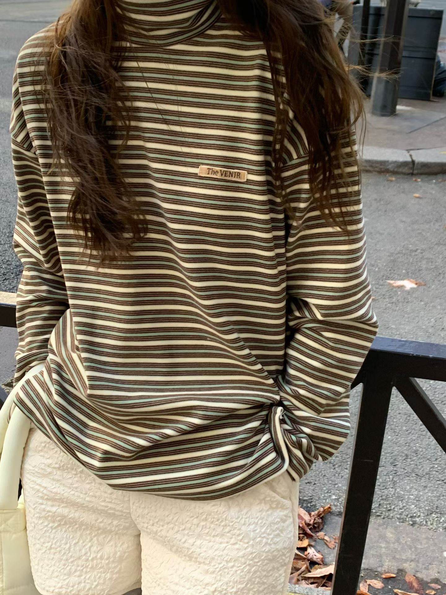 A73.復古彩色條紋高領磨毛上衣