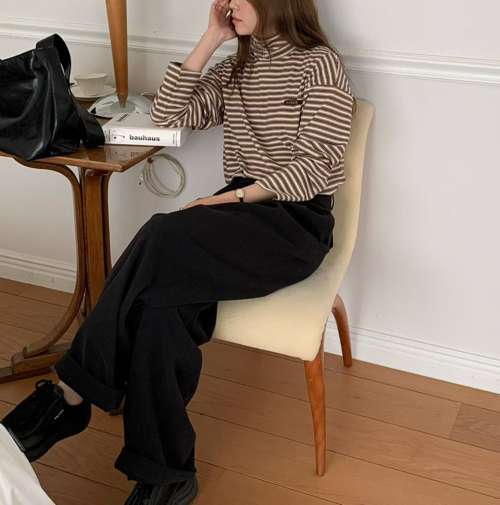 A73.復古彩色條紋高領磨毛上衣