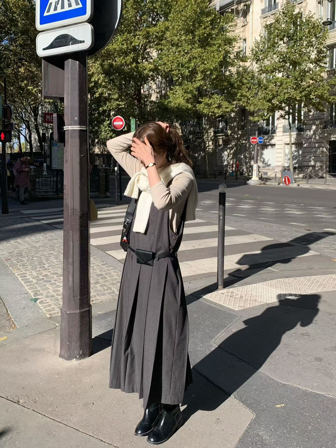 A76.多色素面高領羊毛混紡上衣