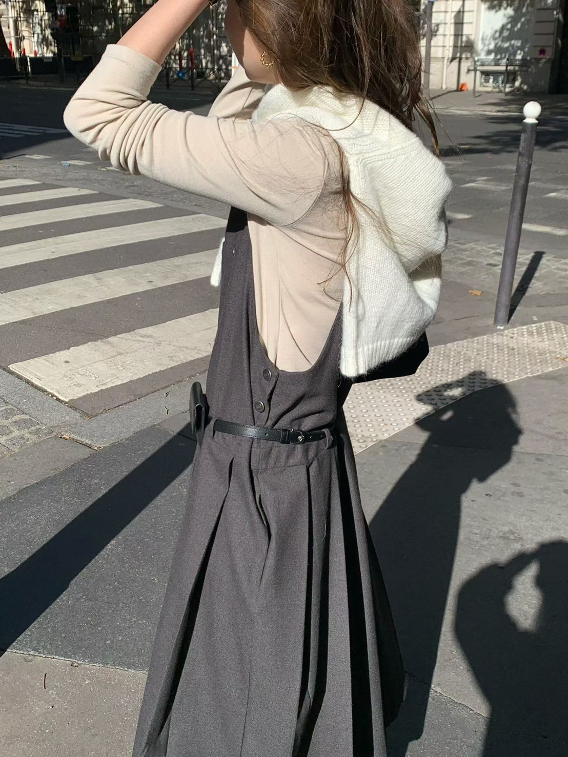 A76.多色素面高領羊毛混紡上衣