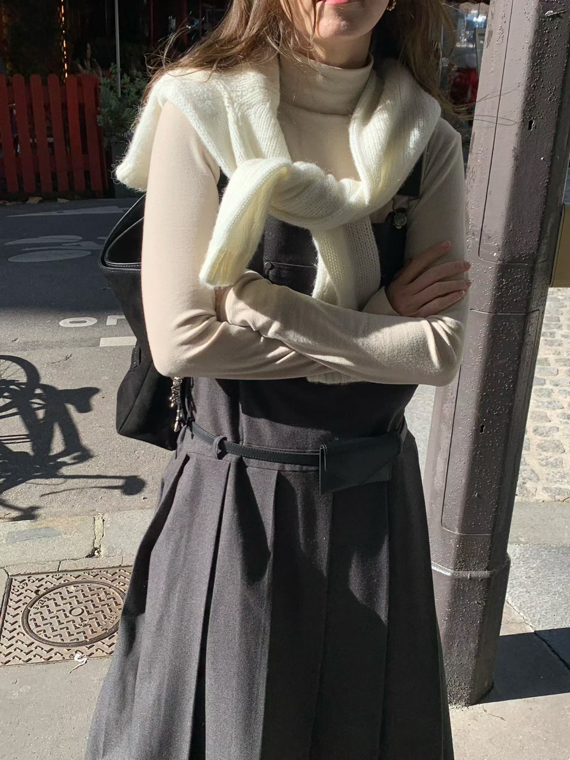 A76.多色素面高領羊毛混紡上衣