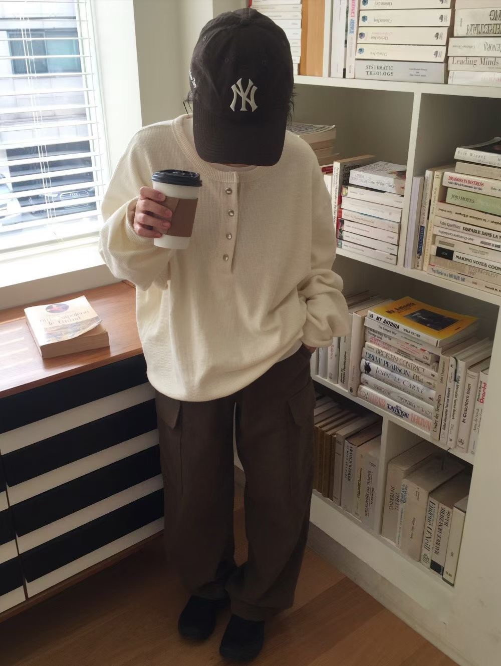 B17.特色半門襟壓釦羅紋上衣