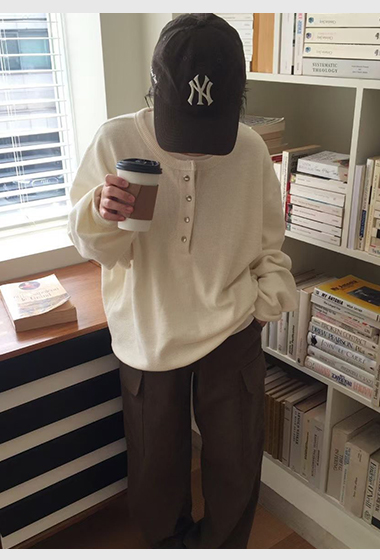 B17.特色半門襟壓釦羅紋上衣