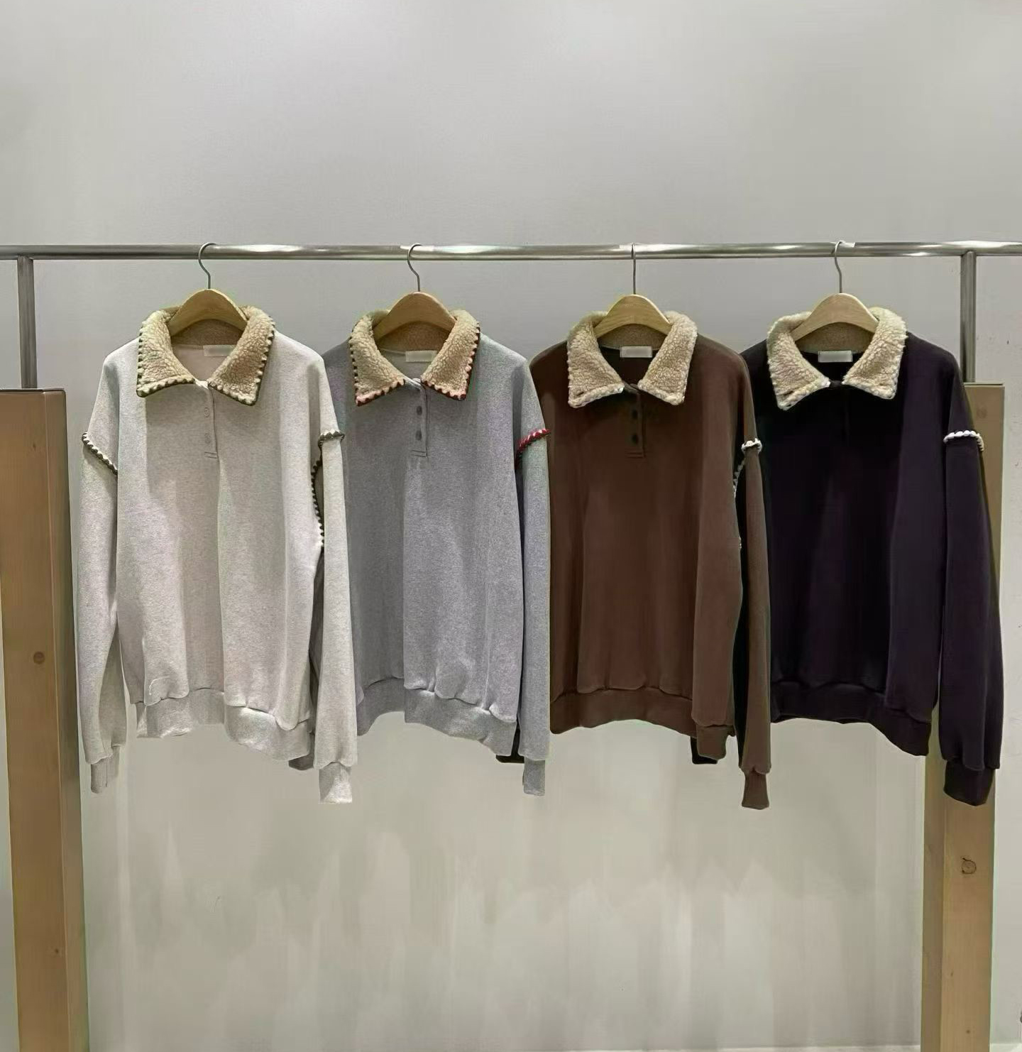 A22.毛毛領亮眼落肩滾邊休閒上衣