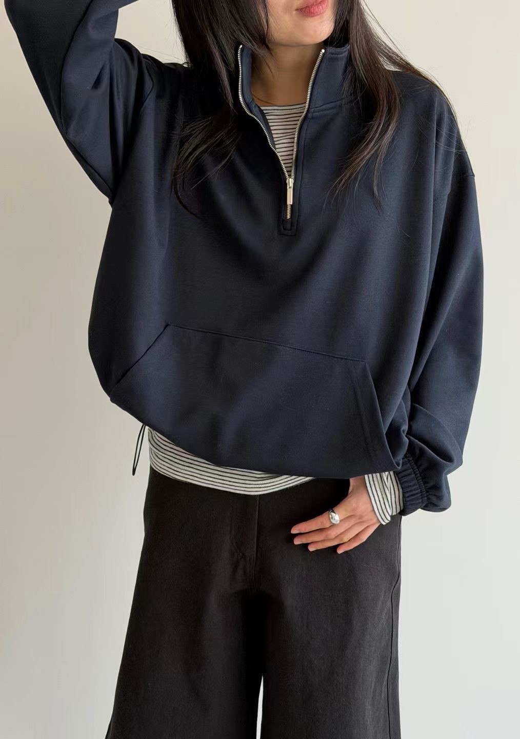 B27.瘦瘦歐膩可立領拉鍊大口袋上衣