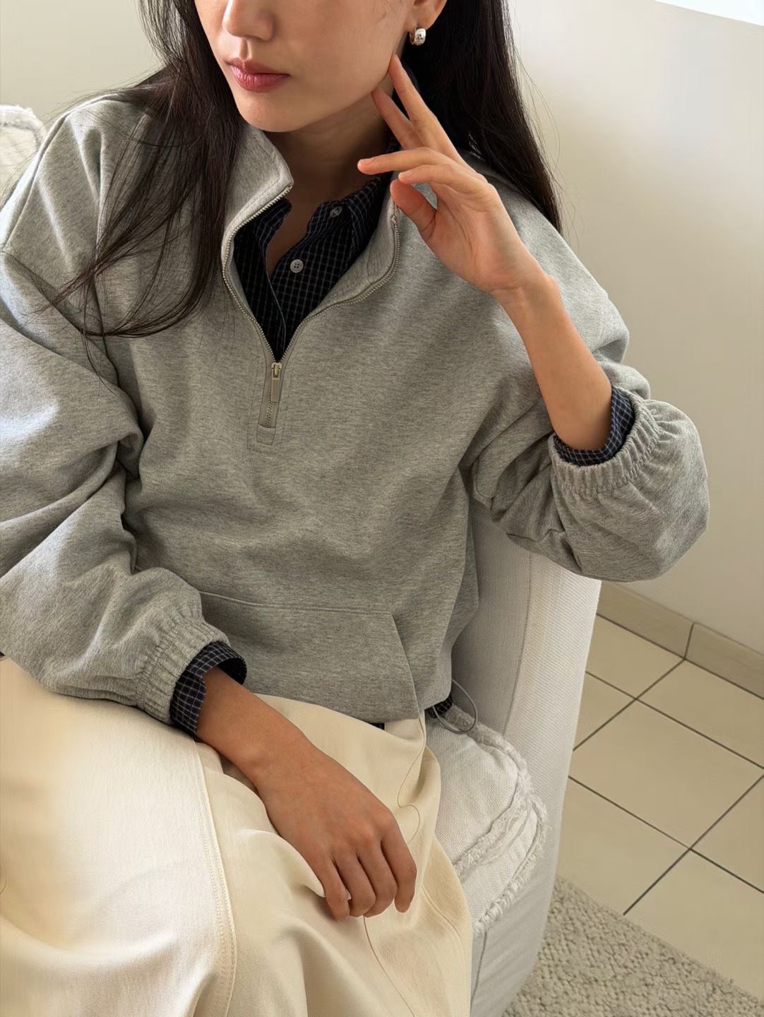 B27.瘦瘦歐膩可立領拉鍊大口袋上衣