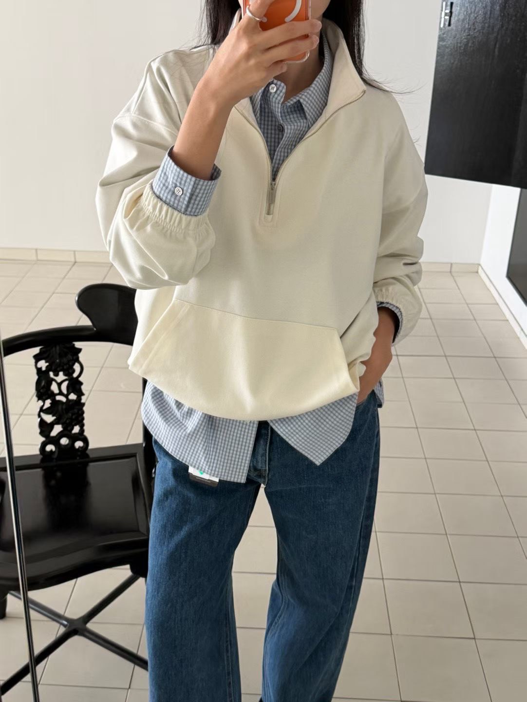 B27.瘦瘦歐膩可立領拉鍊大口袋上衣