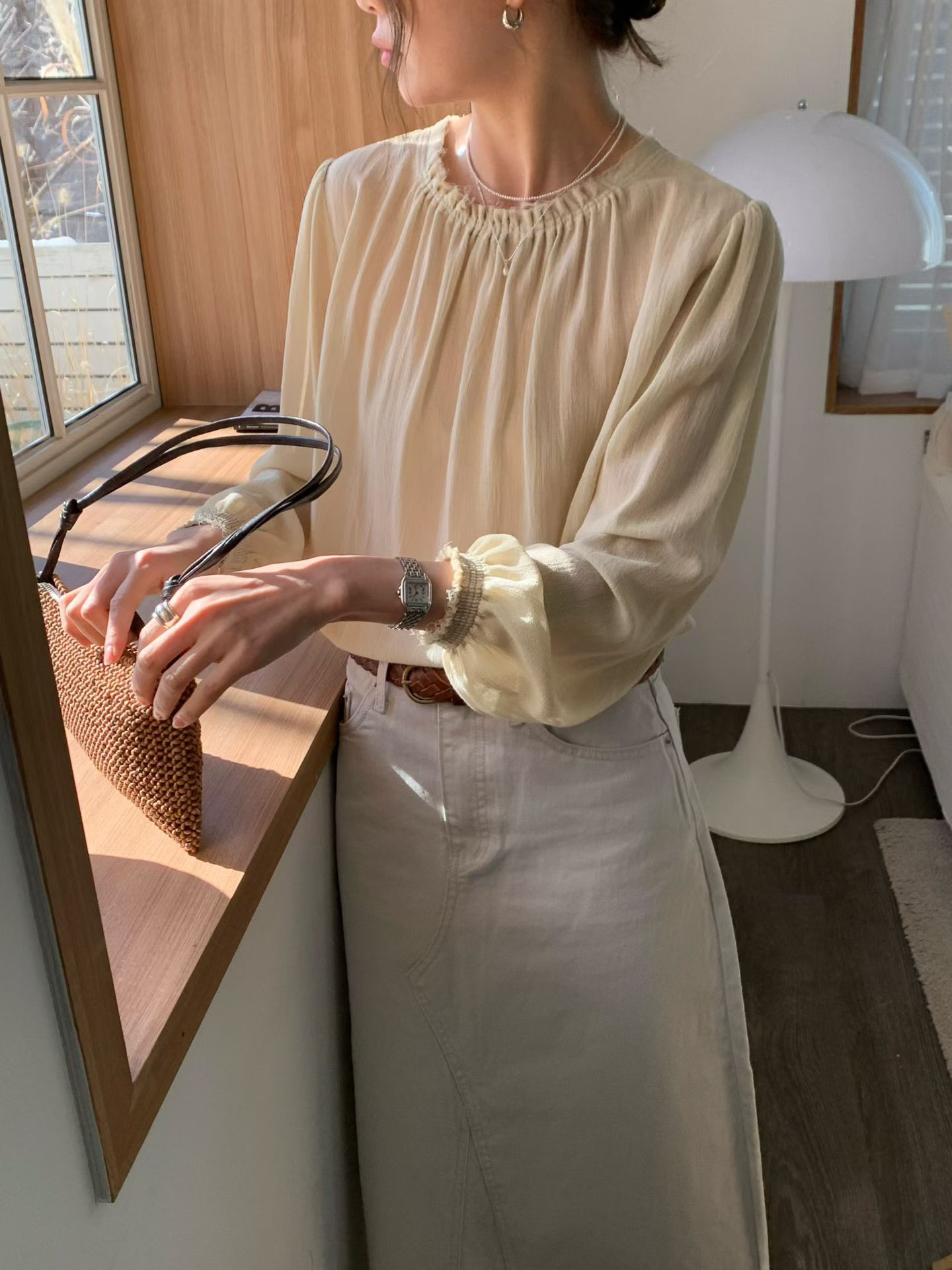 B60.抓皺領氣質女孩罩衫上衣