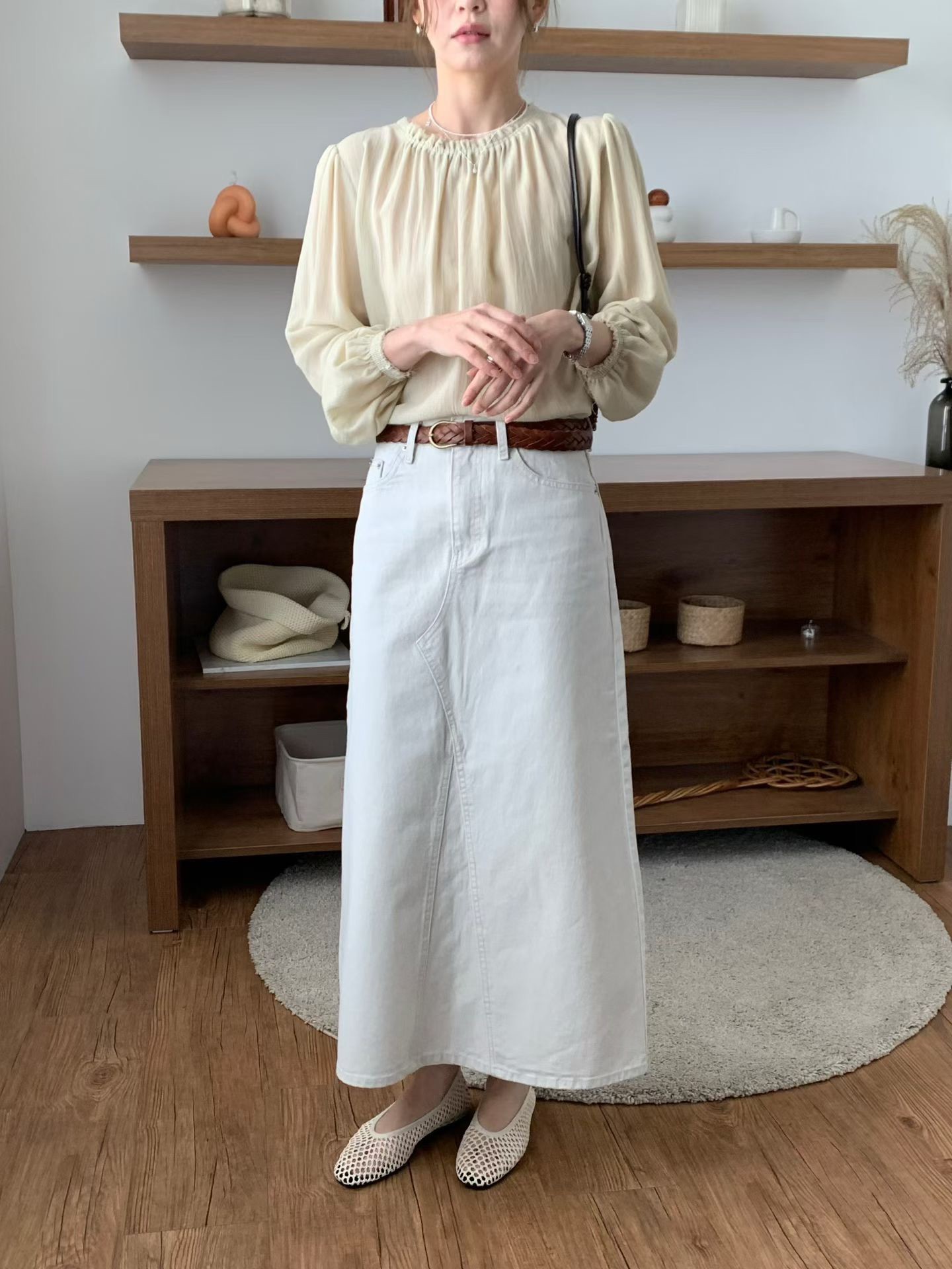 B60.抓皺領氣質女孩罩衫上衣