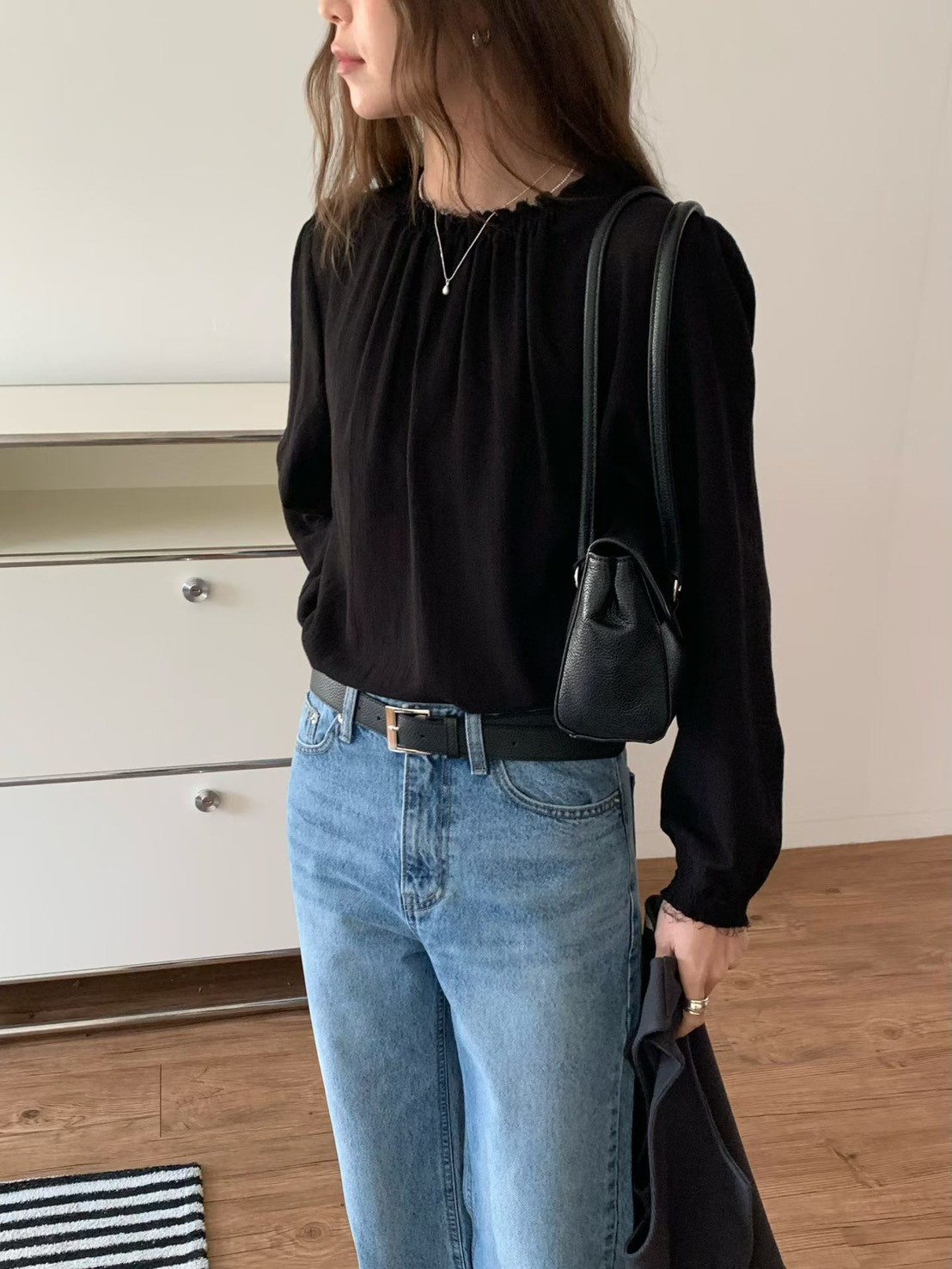 B60.抓皺領氣質女孩罩衫上衣