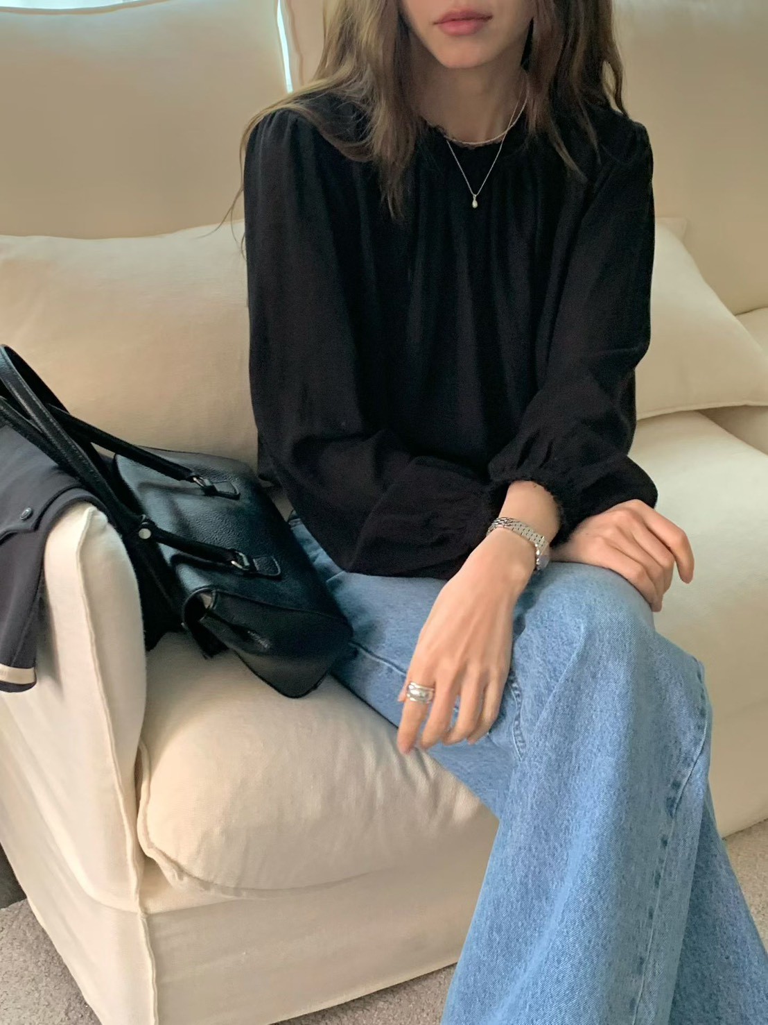 B60.抓皺領氣質女孩罩衫上衣