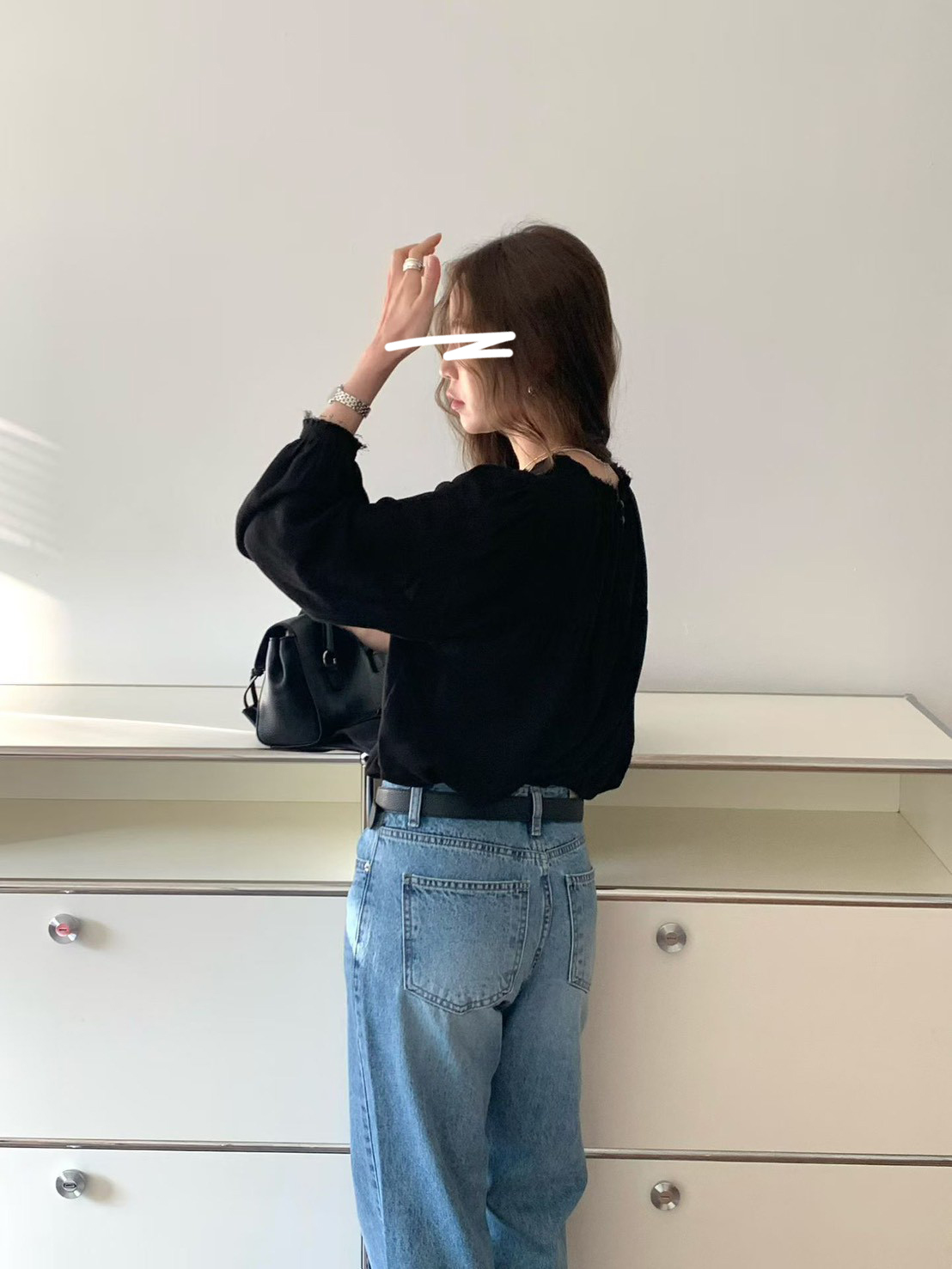 B60.抓皺領氣質女孩罩衫上衣