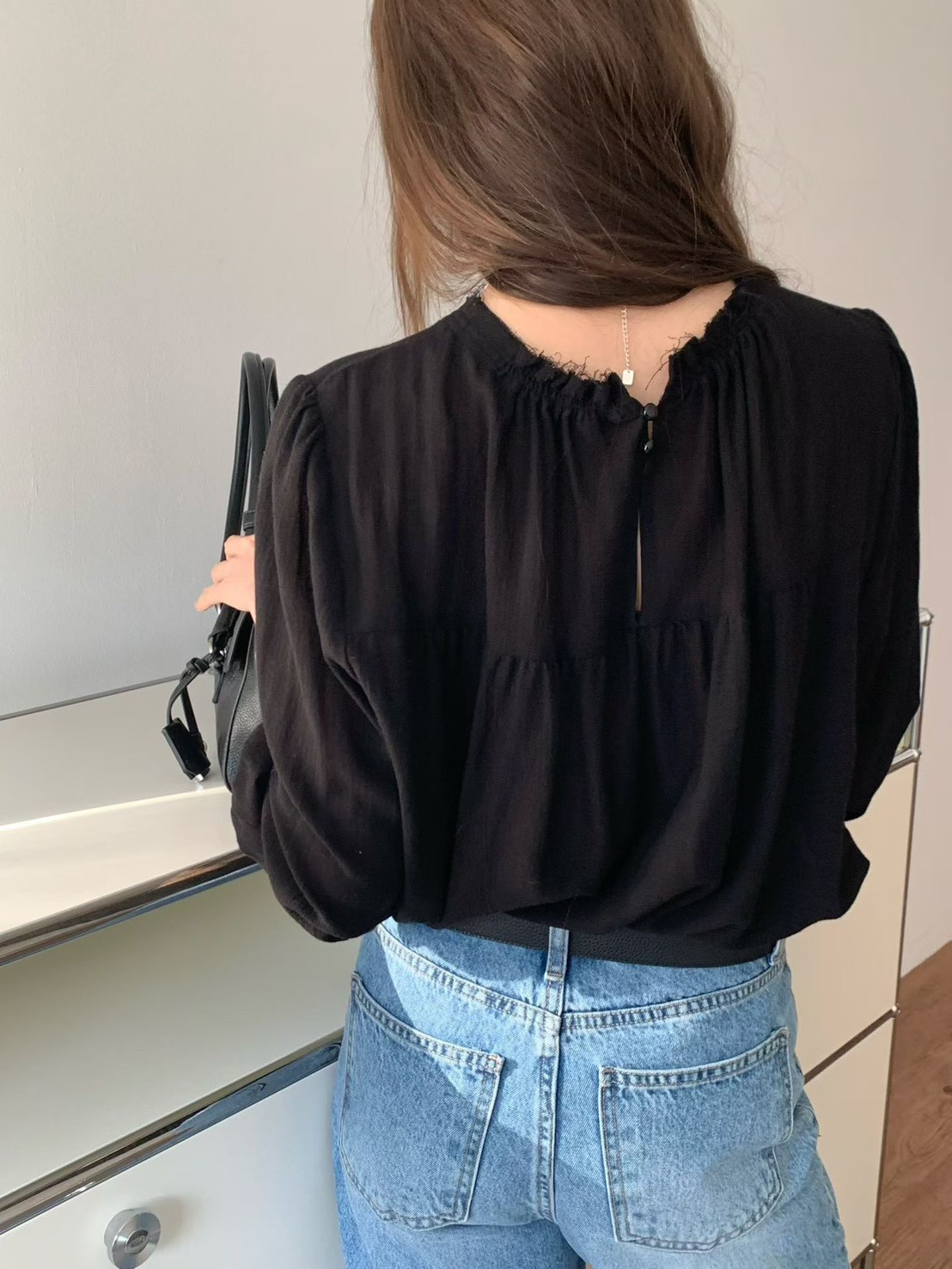 B60.抓皺領氣質女孩罩衫上衣