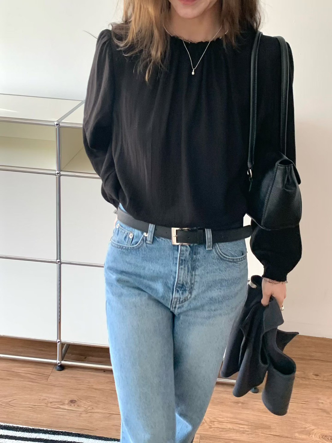 B60.抓皺領氣質女孩罩衫上衣