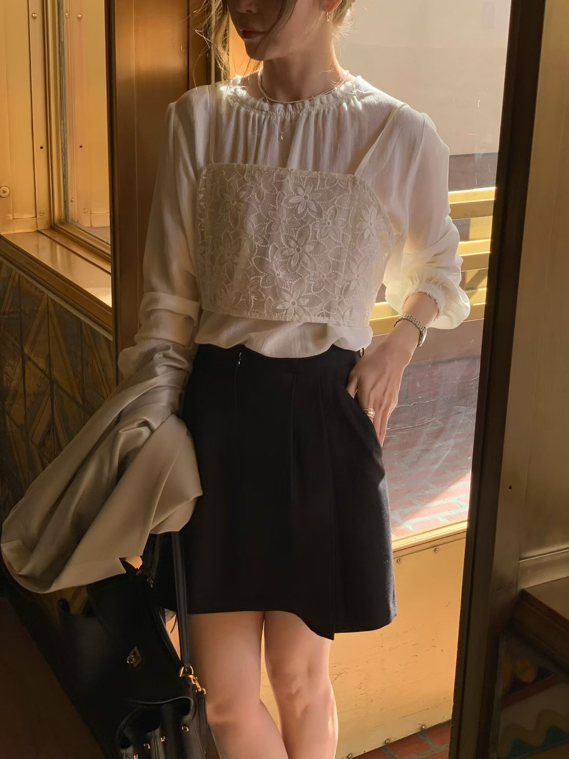 B60.抓皺領氣質女孩罩衫上衣