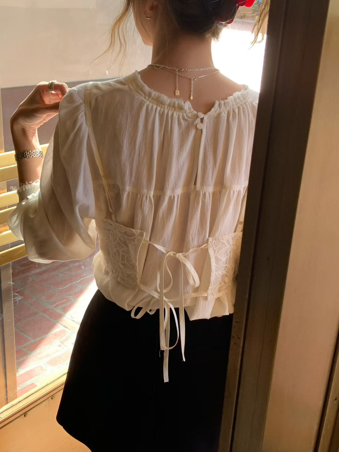 B60.抓皺領氣質女孩罩衫上衣