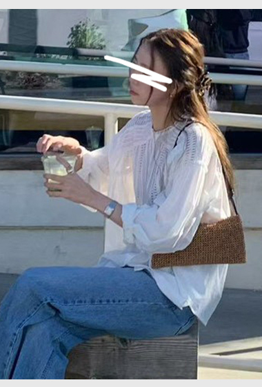 B70.溫柔淡雅蕾絲壓褶罩衫