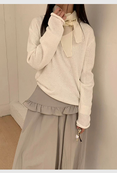 A18.初春唯美V領捲邊針織衫