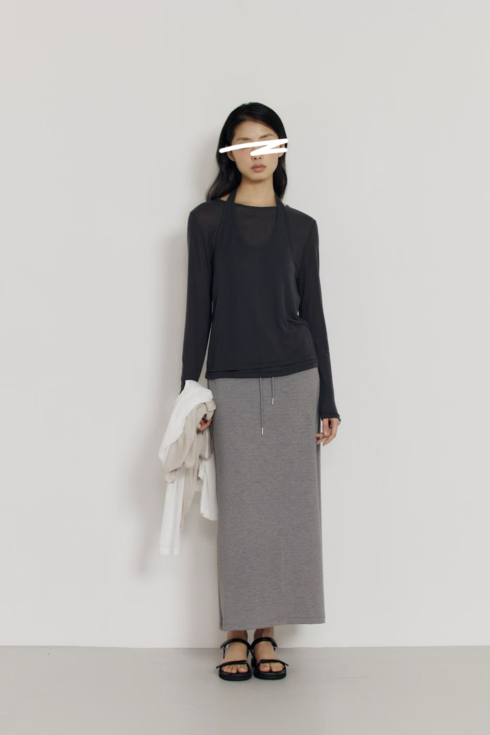 A67.瘦瘦歐膩假兩件繞脖上衣